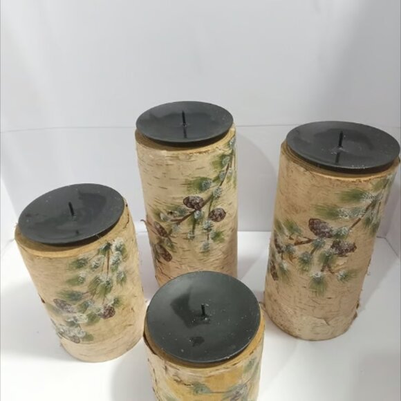 SET of 4 BIRCH Wood LOG PILLAR CANDLE HOLDERS STANDS Farmhouse Decor - Picture 4 of 9